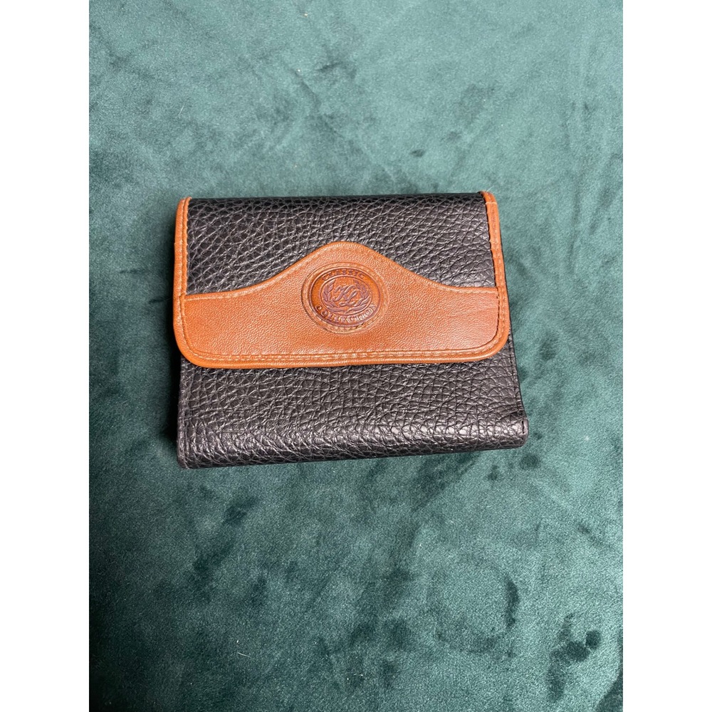KL Collection Vintage Trifold Wallet Black Tan Kiss Lock Coin Purse Faux Leather